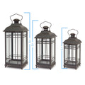 Set of Three Black Distressed Geometric Glass And Metal Floor Lantern Candle Holders