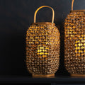 16" Natural Distressed Woven Glass And Wicker Floor Lantern Candle Holder
