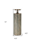 Set of Three Bronze Distressed Abstract Metal Tabletop Pillar Candle Holders