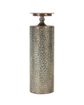 Set of Three Bronze Distressed Abstract Metal Tabletop Pillar Candle Holders