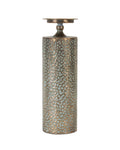 Set of Three Bronze Distressed Abstract Metal Tabletop Pillar Candle Holders