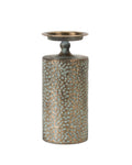 Set of Three Bronze Distressed Abstract Metal Tabletop Pillar Candle Holders