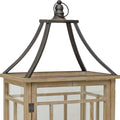 Set of Two Brown And Black Distressed Geometric Wood And Metal Tabletop Lantern Candle Holders
