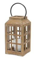 13" Natural Distressed Wood And Glass Centerpiece Lantern Candle Holder