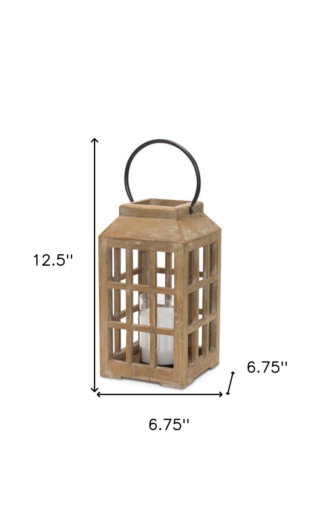 13" Natural Wood and Glass Hurrican Lantern Candle Holder