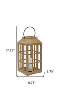18" Natural Distressed Geometric Wood And Glass Centerpiece Lantern Candle Holder