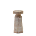 Set of Three Natural And White Distressed Geometric Polyresin Tabletop Pillar Candle Holders
