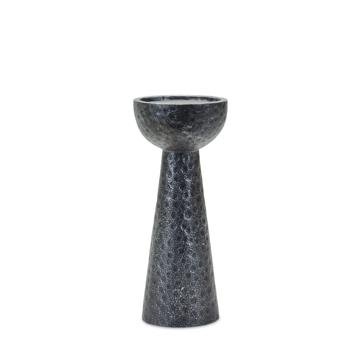 Set of Two Black Polyresin Hammered Tabletop Pillar Candle Holders