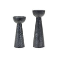 Set of Two Black Distressed Hammered Polyresin Tabletop Pillar Candle Holders