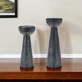 Set of Two Black Distressed Hammered Polyresin Tabletop Pillar Candle Holders