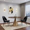 48" Brown And Gold Rounded Solid Wood And Iron Pedestal Base Dining Table