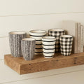 Set of Six Black And Ivory Ceramic 2 Ounce Geometric Round Pot Planters