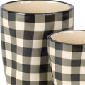 Set of Six Black And Ivory Ceramic 2 Ounce Geometric Round Pot Planters