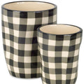 Set of Six Black And Ivory Ceramic 2 Ounce Geometric Round Pot Planters