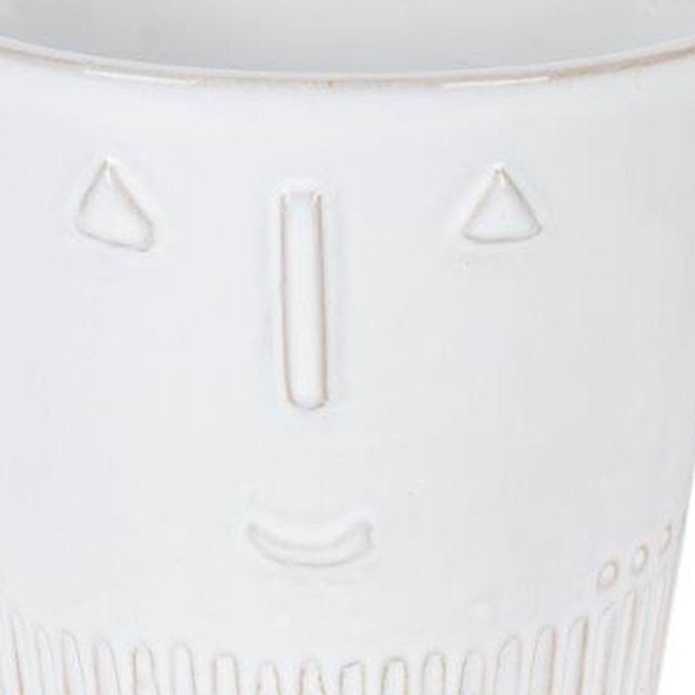 Set of Two White Porcelain 4 Ounce Abstract Face Pot Planters