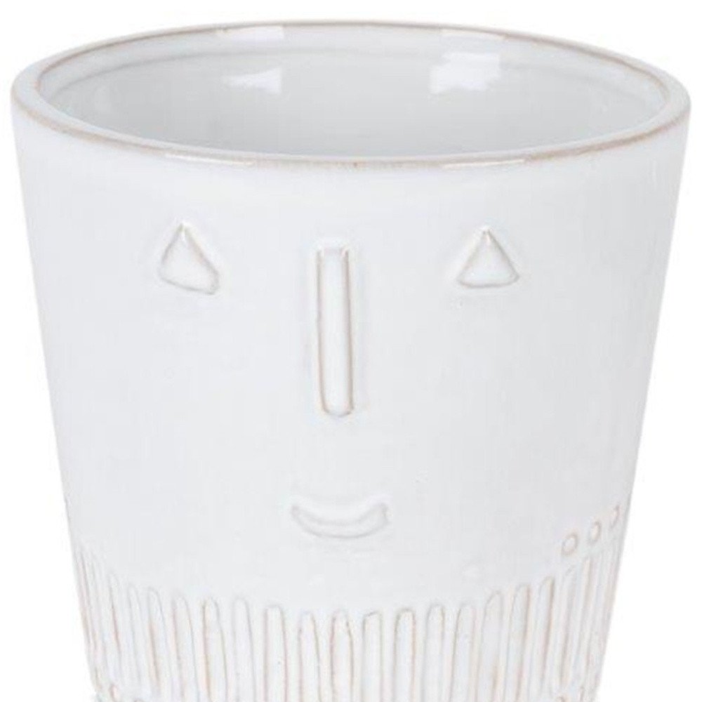 Set of Two White Porcelain 4 Ounce Abstract Face Pot Planters