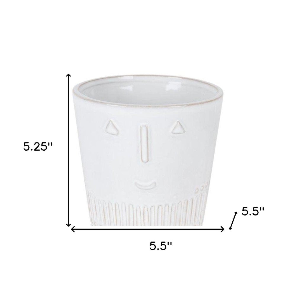 Set of Two White Porcelain 4 Ounce Abstract Face Pot Planters