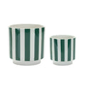 Set of Two Green And White Dolomite Striped 4 Ounce Round Pot Planters