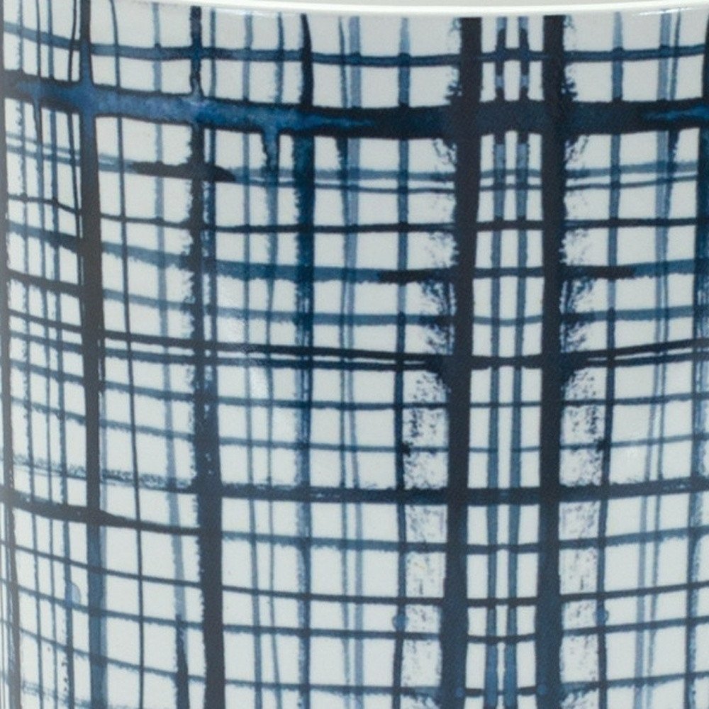 Set of Two White And Blue Ceramic Lattice 2 Ounce Round Pot Planters