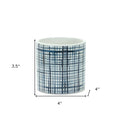 Set of Two White And Blue Ceramic Lattice 2 Ounce Round Pot Planters