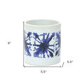 Set of Two White And Blue Ceramic 5 Ounce Abstract Round Pot Planters