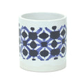 Set of Two White And Blue Ceramic 5 Ounce Geometric Round Pot Planters