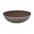 48" Brown And Gray Solid Wood And Concrete Round Coffee Table