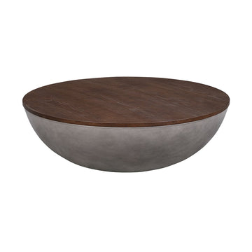 48" Brown And Gray Solid Wood And Concrete Round Coffee Table