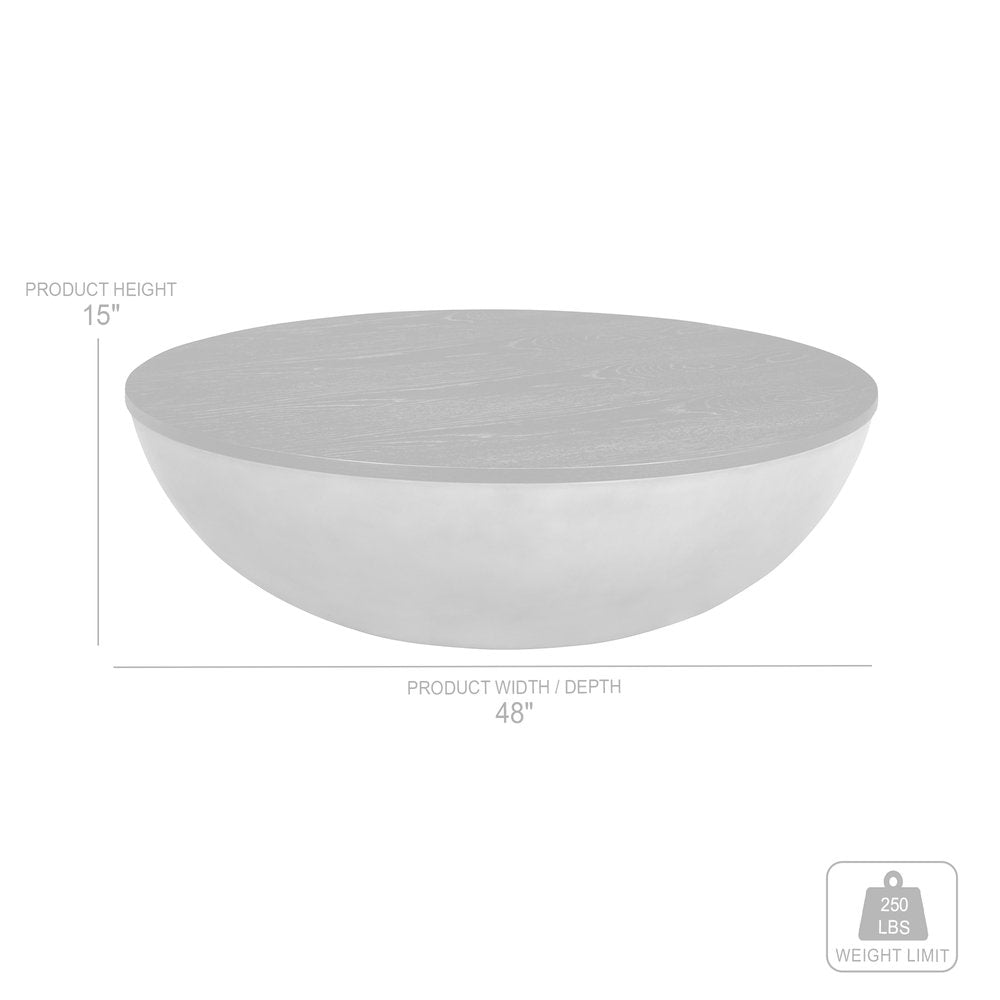 48" Brown And Gray Solid Wood And Concrete Round Coffee Table