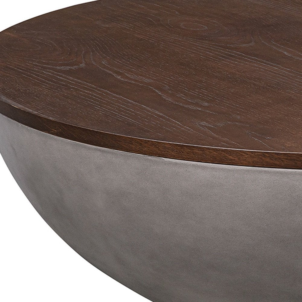 48" Brown And Gray Solid Wood And Concrete Round Coffee Table