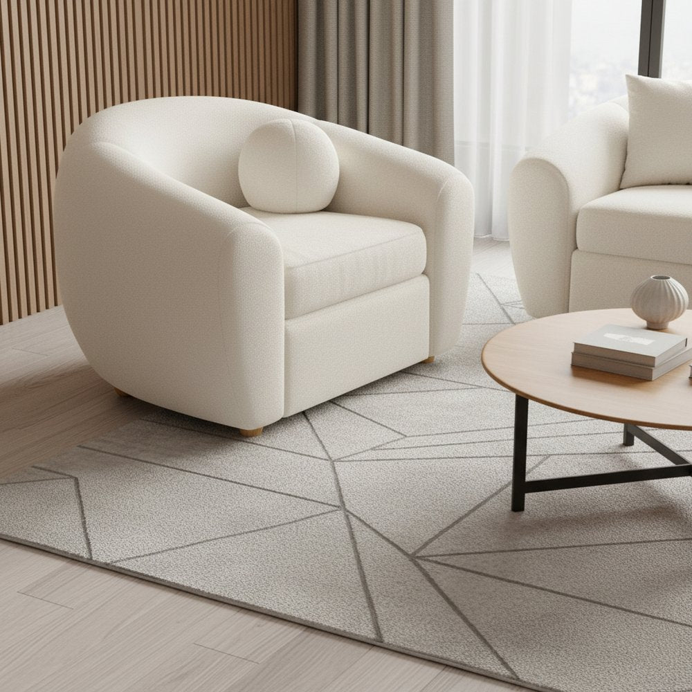 39" White and Natural Boucle Arm Chair