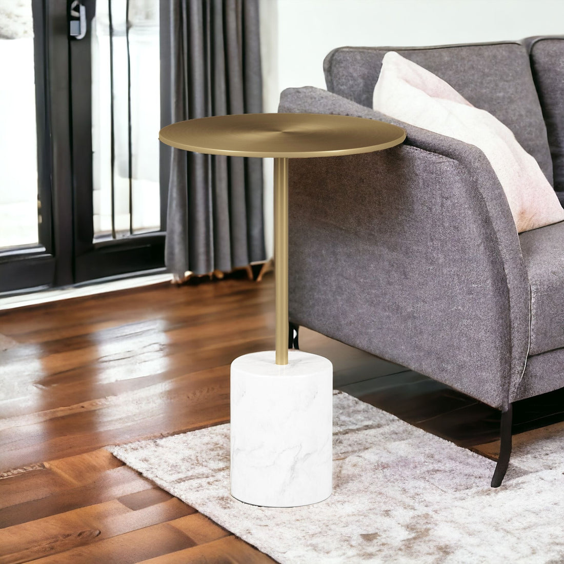 Marble End Table - Gold Accent 