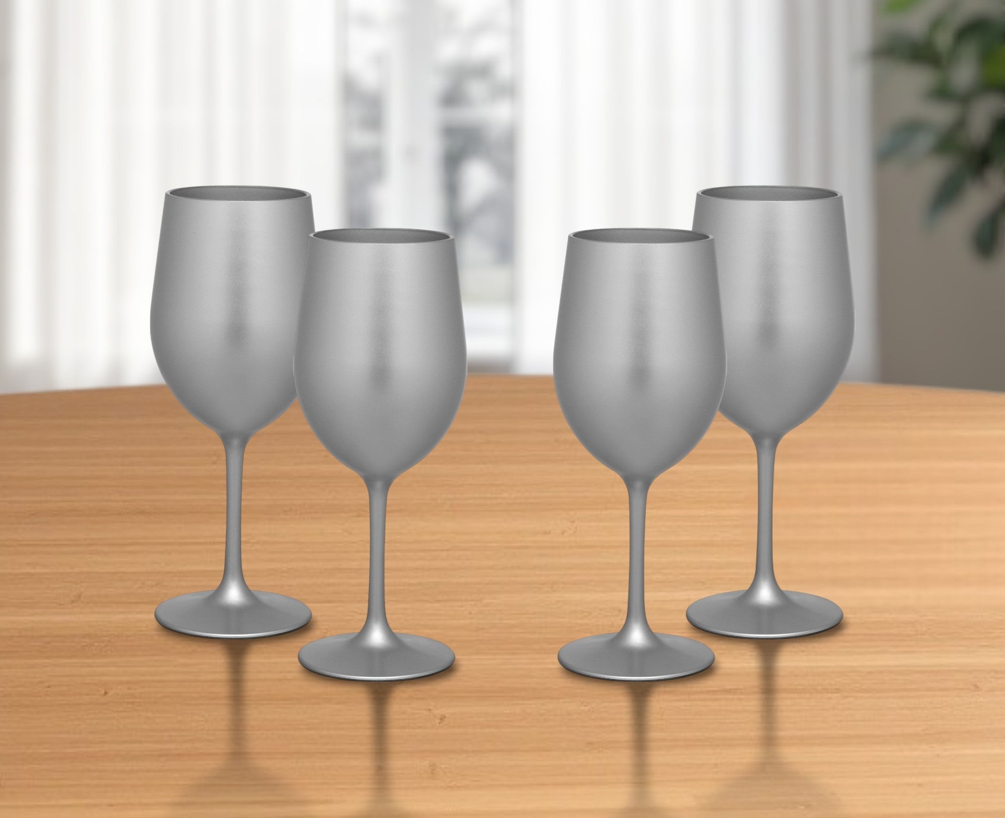 Set of Four Silver Acrylic Stemmed All Purpose Wine Glass