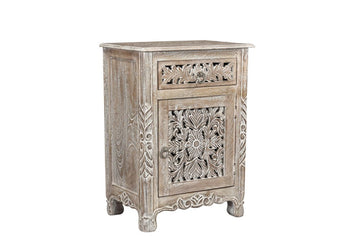 30" Gray Solid Wood Distressed One Drawer Nightstand