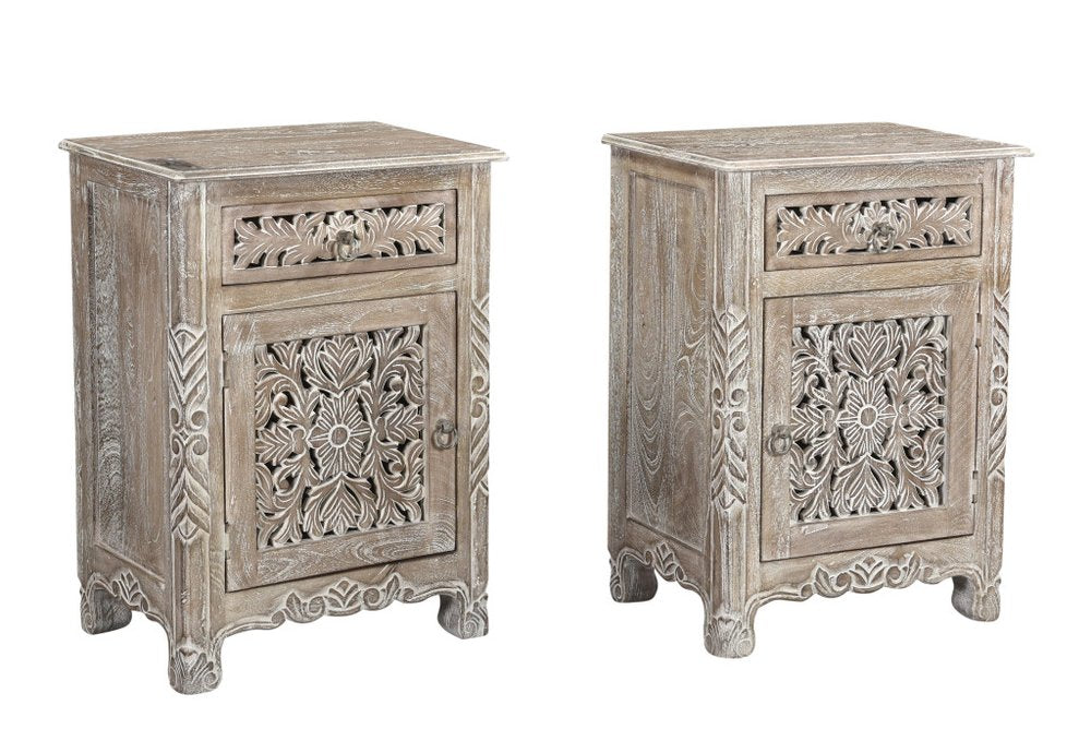 30" Gray Solid Wood Distressed One Drawer Nightstand