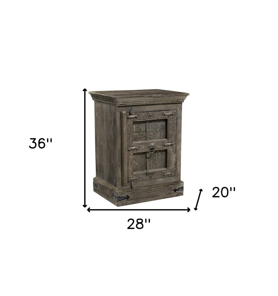 36" Brown Solid Wood Distressed Nightstand