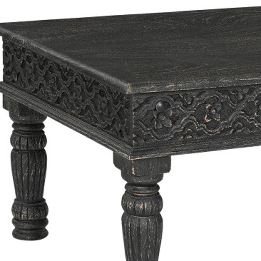 51" Black Solid Wood Distressed Coffee Table