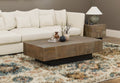 59" Dark Brown and Black Solid Wood Block Coffee Table