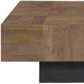 59" Dark Brown and Black Solid Wood Block Coffee Table