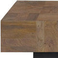 59" Dark Brown and Black Solid Wood Block Coffee Table