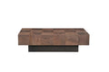 59" Dark Brown and Black Solid Wood Block Coffee Table