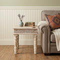24" White Distressed Solid Wood Square End Table