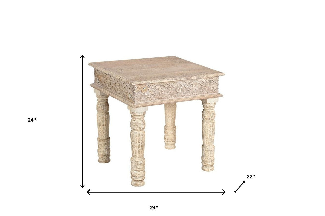 White Wood Square End Table - Square End Table