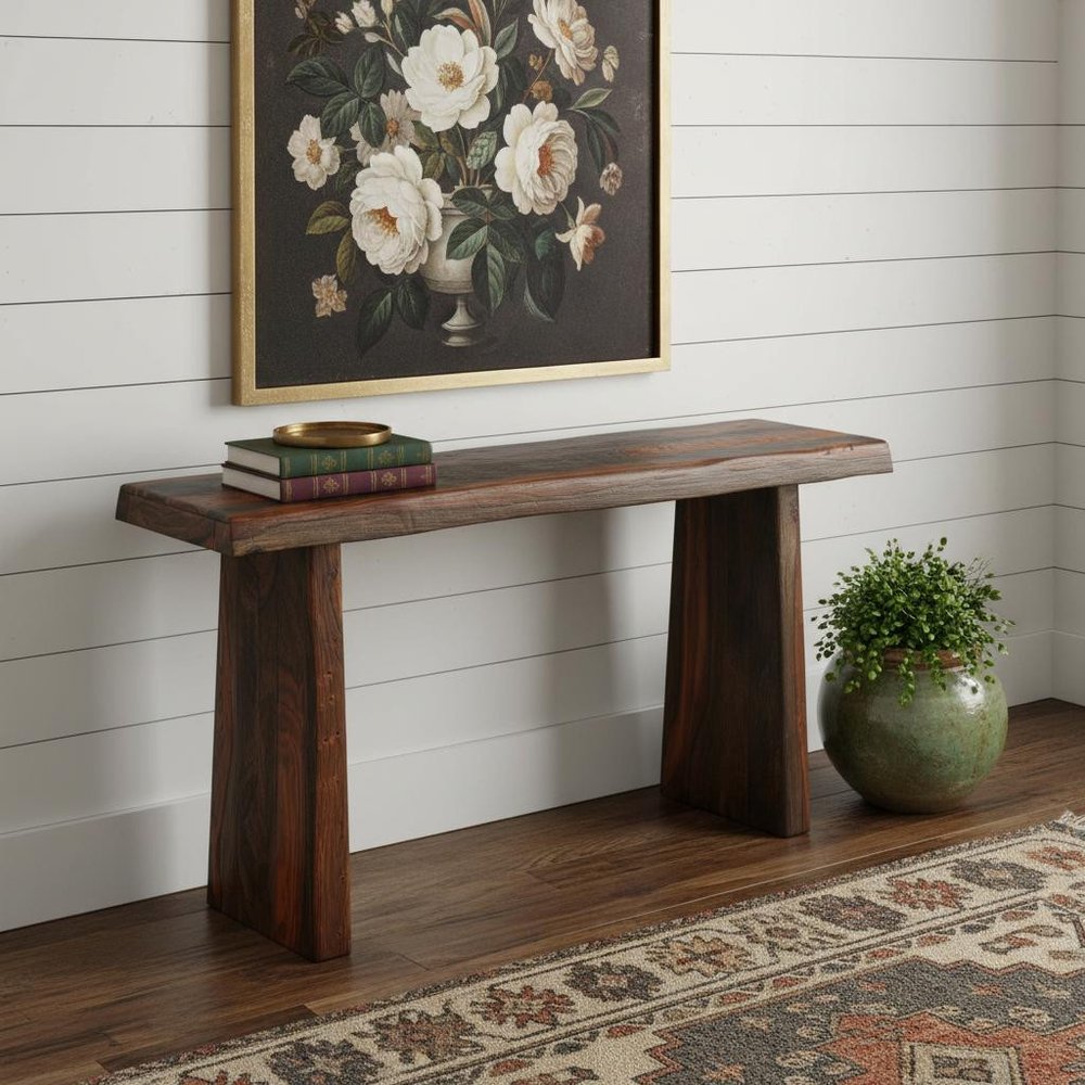 60" Dark Brown Solid Wood Frame Console Table