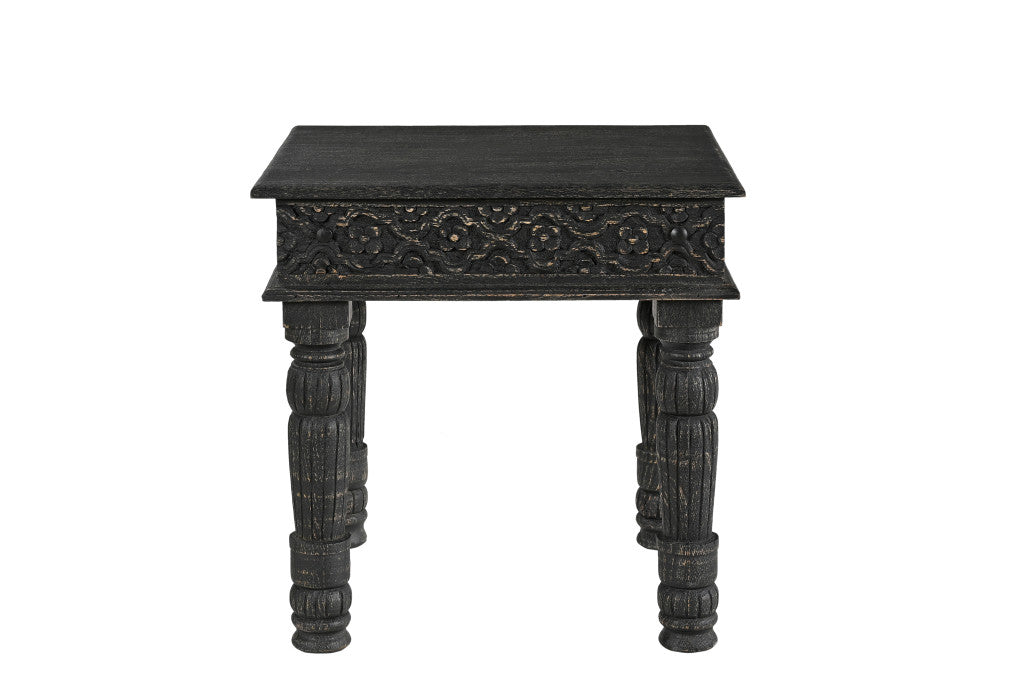 Distressed Wood End Table - Black Finish