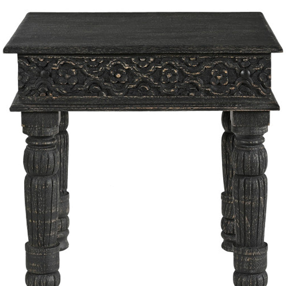 Distressed Wood End Table - Black Finish