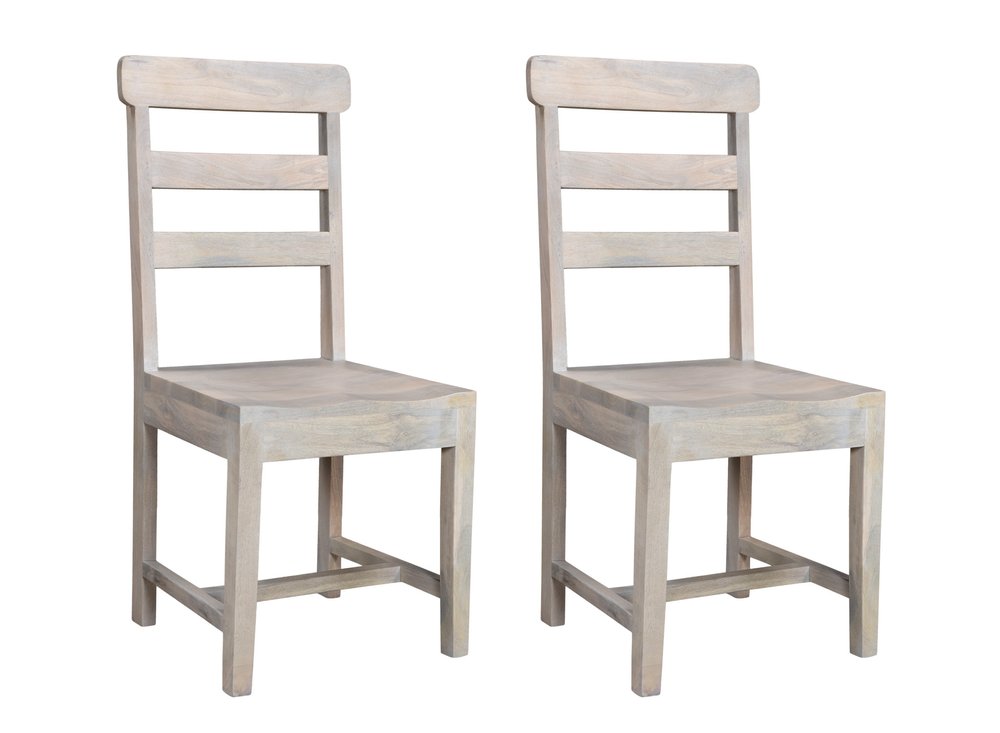 Set of Two White Wood Ladder Back Dining Side Chairs