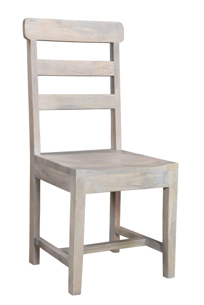 Set of Two White Wood Ladder Back Dining Side Chairs
