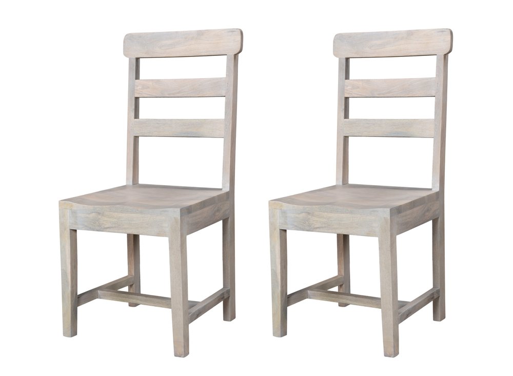 Set of Two White Wood Ladder Back Dining Side Chairs
