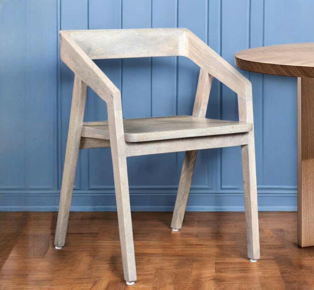 White Solid Wood Open Back Dining Arm Chair